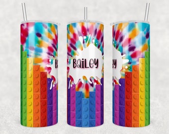 20oz Skinny Tumbler Kids Building Blocks Template Straight PNG File Download Add Your Own Name design | Kid's Toy Design Tumbler
