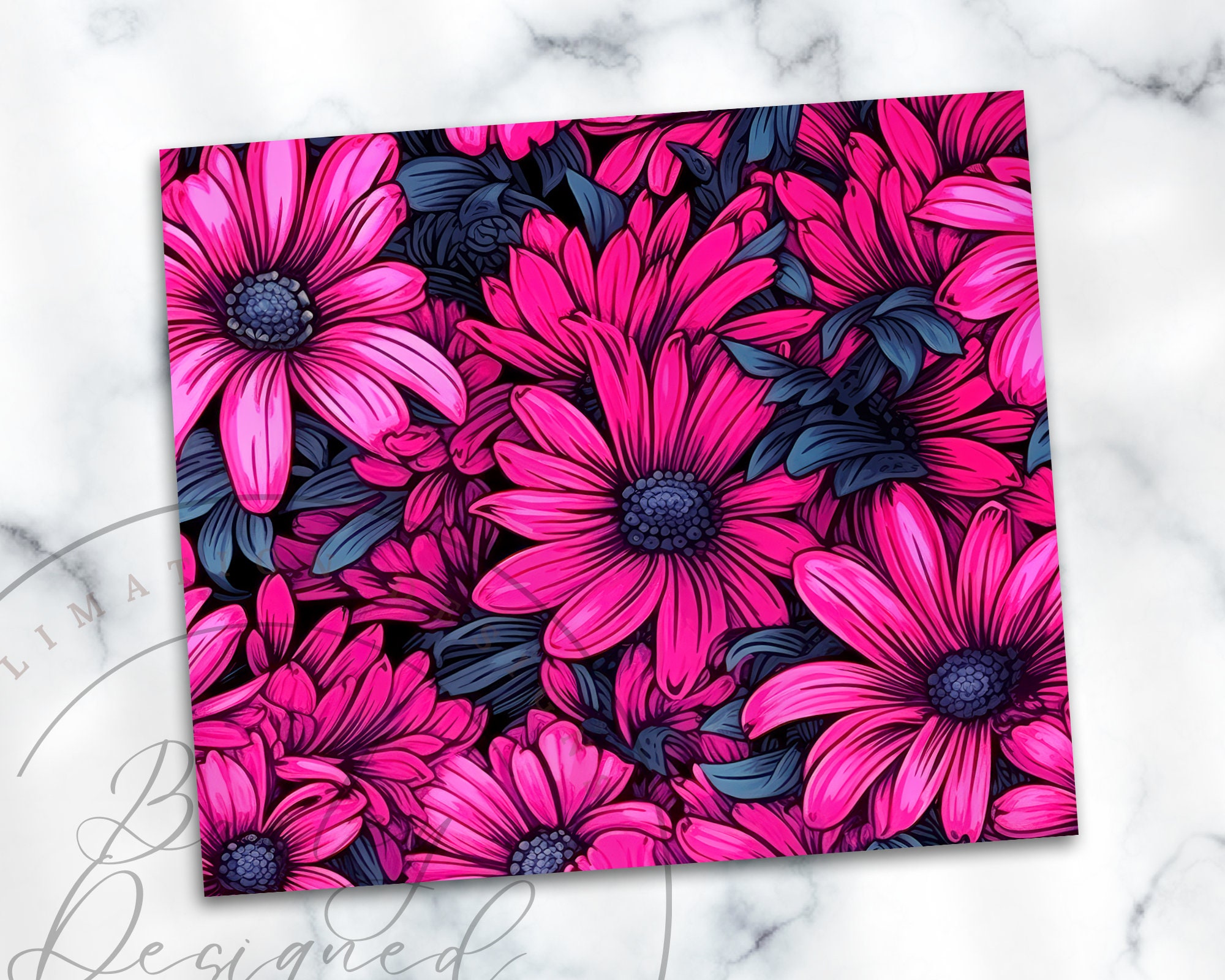 Hot Pink and Black Daisies 20 Oz Skinny Tumbler Sublimation Design ...