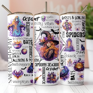 Spooky Season 20 oz Skinny Tumbler Sublimation Design Digital Download PNG Instant DIGITAL ONLY, Witchy Vibes Halloween Tumbler Wrap