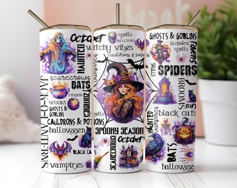 Spooky Season 20 oz Skinny Tumbler Sublimation Design Digital Download PNG Instant DIGITAL ONLY, Witchy Vibes Halloween Tumbler Wrap