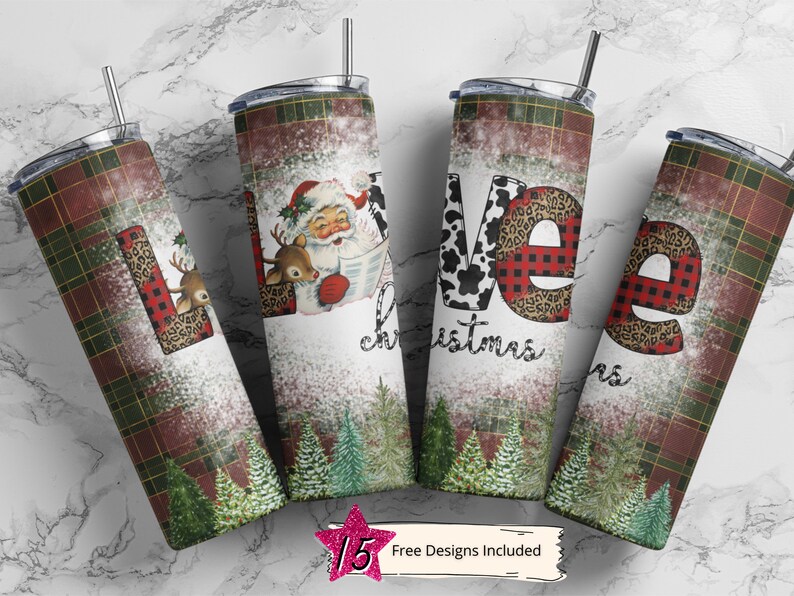 20 Oz Skinny Tumbler, Love Christmas Vintage Santa Straight Template, Digital Download, sublimation graphics instant file image 1