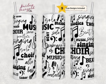 20 oz Skinny Tumbler Sublimation Design Template School Choir Music Straight Design Digital Download PNG Music Word Art