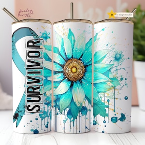 Cervical Cancer Support Squad 20 oz Skinny Tumbler Sublimation Design Digital Download PNG Instant DIGITAL, Teal Ribbon Awareness Tumbler