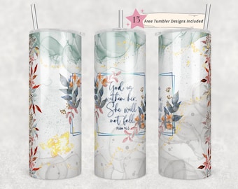 20oz Skinny Tumbler Christian Bible Verse Sublimation Design Templates, God is With Her Tumbler Straight PNG Digital Download