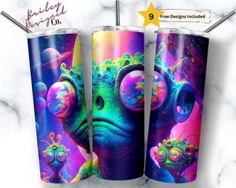 Alcohol Ink Psychedelic Aliens 20 oz Skinny Tumbler Sublimation Design Digital Download PNG Instant DIGITAL ONLY, Trippy Space Tumbler