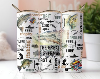 Fishing Life 20 oz Skinny Tumbler Sublimation Design Digital Download PNG Instant DIGITAL ONLY, Fisherman Tumbler