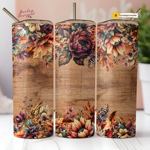 Autumn Floral 20 oz Skinny Tumbler Sublimation Design Digital Download PNG Instant DIGITAL ONLY, Boho Flowers Fall Tumbler Wrap