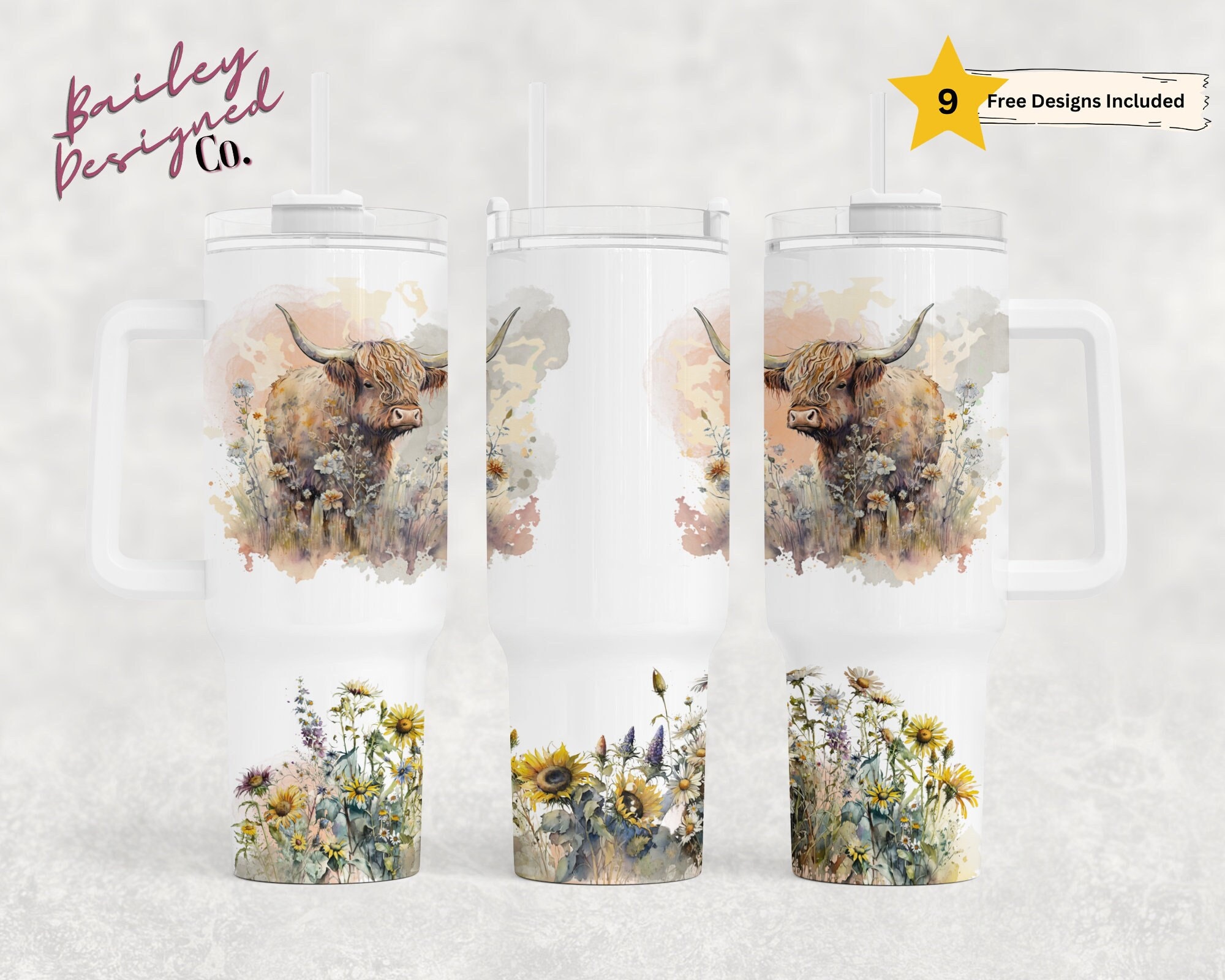 Highland Cow 40oz Tumbler Wrap - PNG Tumbler Design Sublimation Designs ...