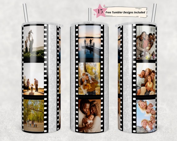 20oz Skinny Tumbler Family Photo Film Reel Sublimation Design Templates, Movie Photo Tumbler Straight PNG File Digital Download