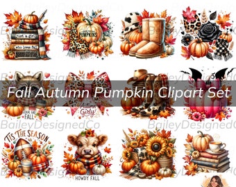 Pacchetto Clipart Autumn Pumpkin Spice per UVDTF - Fall Vibes Pumpkins PNG Download istantaneo Disegni di sublimazione