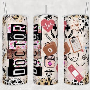 Doktor 20 Unzen Skinny Tumbler Sublimation Medizinischer Wrap Design für geraden Becher, PNG-Datei, Digital, MD Rustikales Collage Design