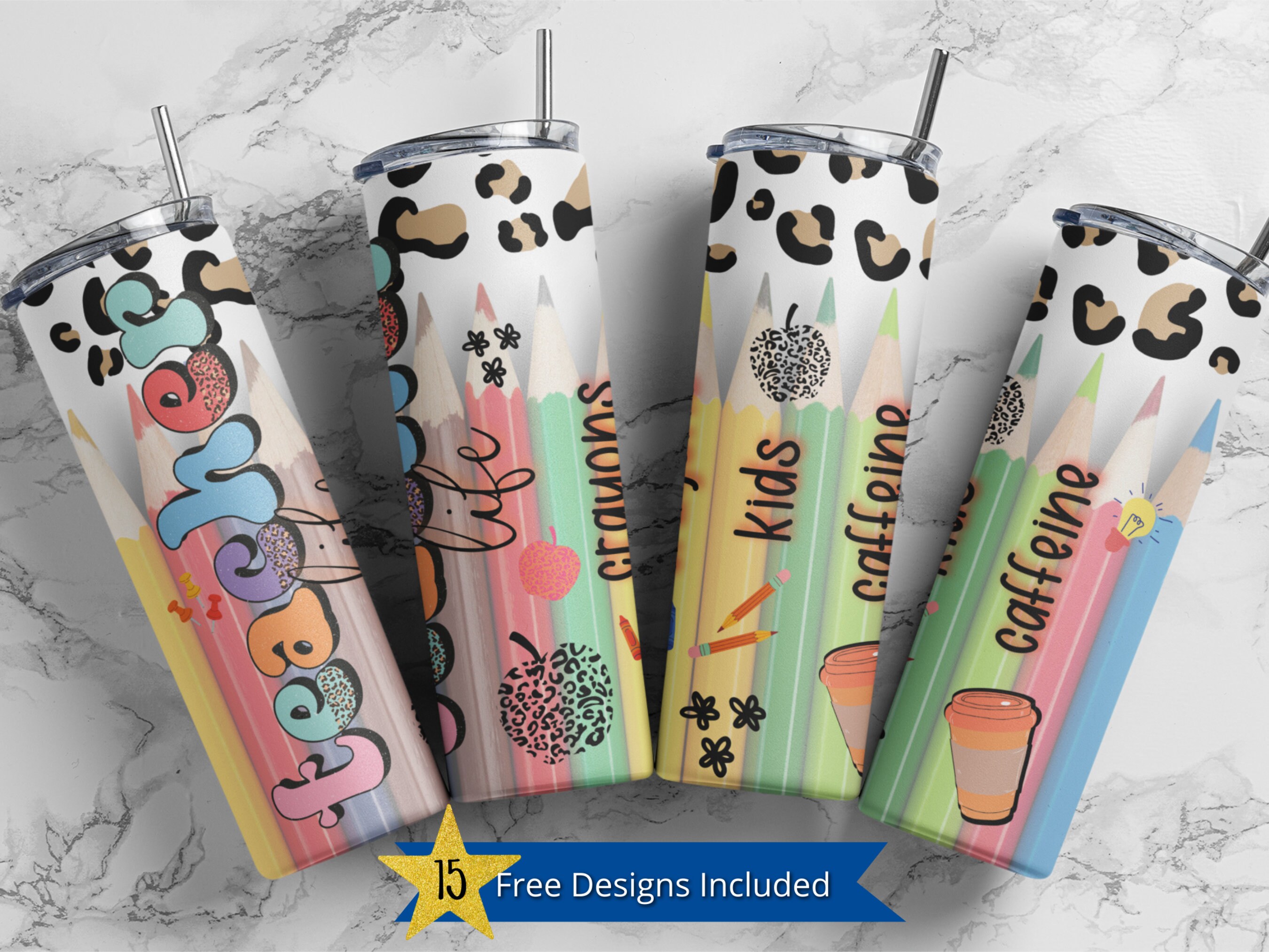 20 oz Skinny Tumbler Teacher Life Sublimation Design PNG Instant SOLO DIGITALE - Pastelli Design dritto Kids Caffeine Tumbler Template