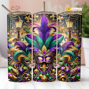 Mardi Gras New Orleans Party 20 oz Skinny Tumbler Sublimation Design Digital Download PNG Instant DIGITAL ONLY,  Tumbler Wrap