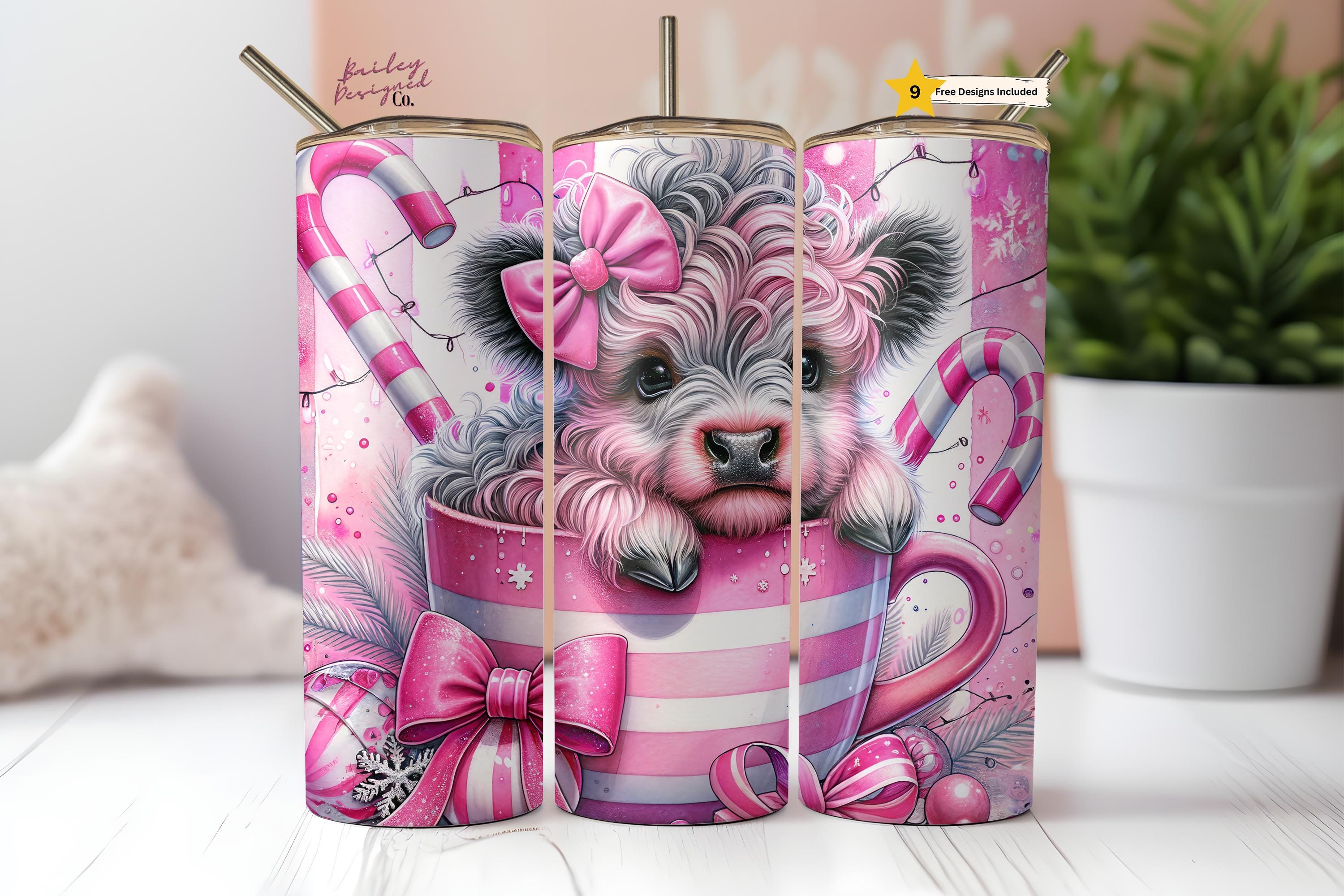 Cute Pink Christmas 20 Oz Skinny Tumbler Sublimation Design Digital ...