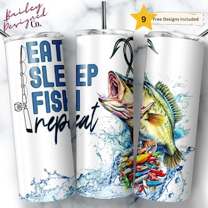 Eat Sleep Fish Repeat 20 oz Skinny Tumbler Sublimation Design Digital Download PNG Instant DIGITAL ONLY, Largemouth Bass Fishing Tumbler
