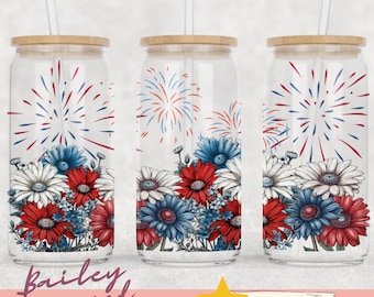 American Fireworks Daisy 16 Unzen Glasdosenverpackung - Digitaler Download Sublimationsdesign - 16 Unzen Vorlage, 4