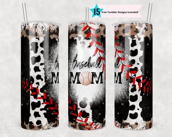 20oz Skinny Tumbler Baseball Leopard Designs Template Straight PNG File Download cow print glitter baseball mom sport tumbler design