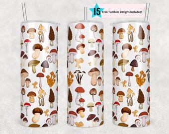20 oz Skinny Tumbler Mushroom Tumbler, Mushroom Sublimation Design PNG Instant DIGITAL ONLY, Cottagecore Tumbler Design