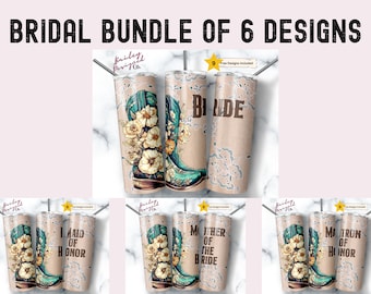 Bridal Tumbler Set, 6 Sub Print BUNDLE 20 oz Skinny Tumbler Sublimation Design Template Wedding Party | Bride Straight Digital Download PNG
