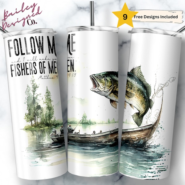Follow Me, Fishers of Men 20 oz Skinny Tumbler Sublimation Design Digital Download PNG Instant DIGITAL ONLY, Christian Tumbler, Bible Verse