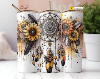 Boho Dreamcatcher Floral 20 oz Skinny Tumbler Sublimation Design Digital Download PNG Instant DIGITAL ONLY, Tumbler Wrap