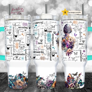 40oz Tumbler Wrap - Positive Affirmations PNG Tumbler Design Sublimation Designs Downloads - Seamless Sublimation Tumbler with Handle Wrap