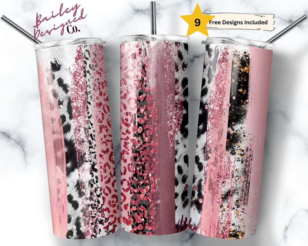 Pink Leopard Brushstrokes 20 Oz Skinny Tumbler Sublimation Design ...