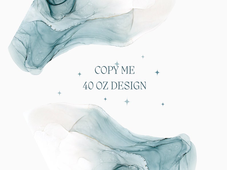 Peut inclure: Conception abstraite avec des tourbillons bleu et blanc ressemblant &agrave; de l'aquarelle. Le texte "COPY ME 40 OZ DESIGN" est au centre de l'image.