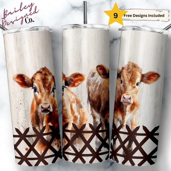 Cute Cows 20 oz Skinny Tumbler Sublimation Design Digital Download PNG Instant DIGITAL ONLY, Farm Cow Tumbler