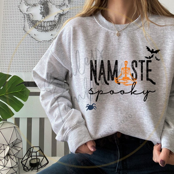 Namaste Spooky PNG | Sublimation Design | Digital Download File Only | Funny Halloween Design | Yoga Dancing Skeletons