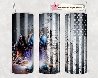 20 oz Skinny Tumbler Welders Life Sublimation Design Digital Download PNG Instant DIGITAL ONLY Welding Design Flag Design Blue Collar Design