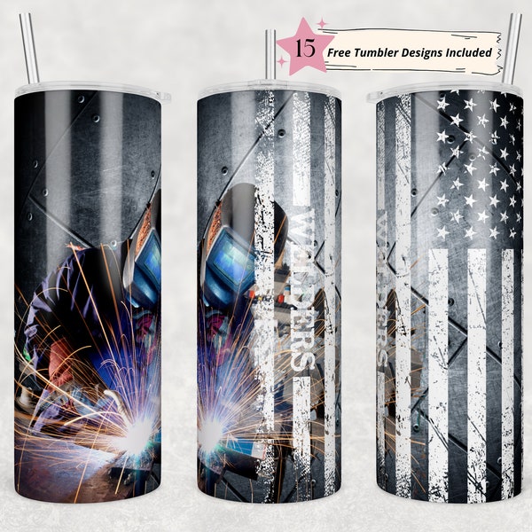 20 oz Skinny Tumbler Welders Life Sublimation Design Digital Download PNG Instant DIGITAL ONLY Welding Design Flag Design Blue Collar Design