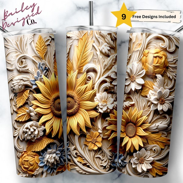 3d tumbler wrap Sunflowers 20 oz Skinny Tumbler Sublimation Design Digital Download PNG Instant DIGITAL ONLY, Sunflower Tumbler, floral png