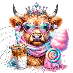 Cute Princess Highland Cow Clipart Shirt Sublimation Design Digital Download UVDTF Instant DIGITAL ONLY, Glass Jar png Design, Tshirt Design