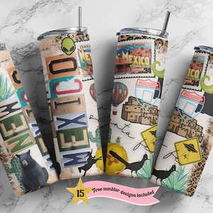 New Mexico 20oz Skinny Tumbler PNG Sublimation Design, Print Straight PNG File Digital Download, Travel Design, State Collage Design