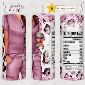 Medical Worker 20 oz Skinny Tumbler Sublimation Leopard Boho Wrap Design For Straight Tumbler, PNG File, Digital, Pink Scrubs Design