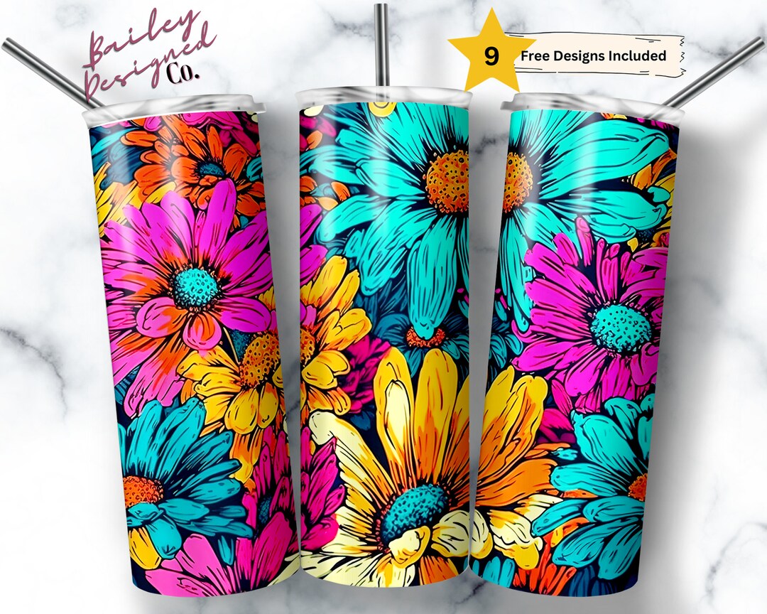 Neon Daisies 20 Oz Skinny Tumbler Sublimation Design Digital Download ...