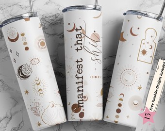 Nahtlose 20 Unzen Skinny Tumbler Manifestieren diese Scheiße Sublimation Design-Vorlagen, inspirierende Affirmationen direkt PNG Digital Positiv