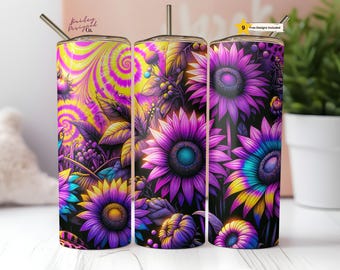 Purple Tie Dye Sunflower 20 oz Skinny Tumbler Sublimation Design Digital Download PNG Instant DIGITAL ONLY, Tumbler Wrap