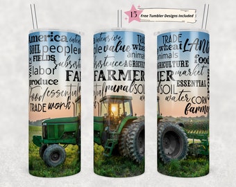 20 oz Skinny Tumbler Farm Life Farmer Word Art Sublimation Design Digital Download PNG Instant DIGITAL, Tractor Field Rustic Ranch Style