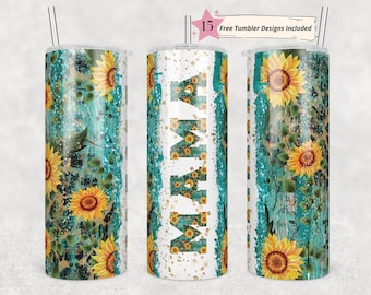 Mama Sunflower Wrap 20oz Skinny Straight tumbler PNG Instant Download Sublimation Printable Instant Download - Leopard Print - Rustic