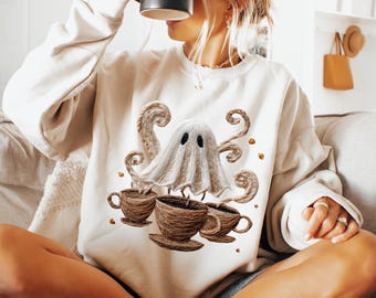Fall Boho Coffee Lover Cute Ghost PNG Sublimation Design Instant Digital Download, Cute Graphics, Glass Jar png Design, Tshirt Design