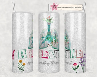 20 oz Skinny Tumbler Sublimatie Ontwerpsjabloon Glitter Ademhalingstherapeut Download PNG Inst DIGITAL Only RT Design
