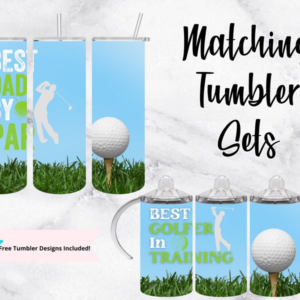 Best Dad By Par and Son Daughter tumbler png wrap set| Golf Sublimation Digital Down Kids Water Bottle 12oz skinny straight 20oz, Golfing