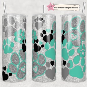 20oz Skinny Straight Tumbler Burst Template for Sublimation, Dog Paws Tumbler Template PNG, Heart Dog Paw Burst, Download Tumbler Graphics