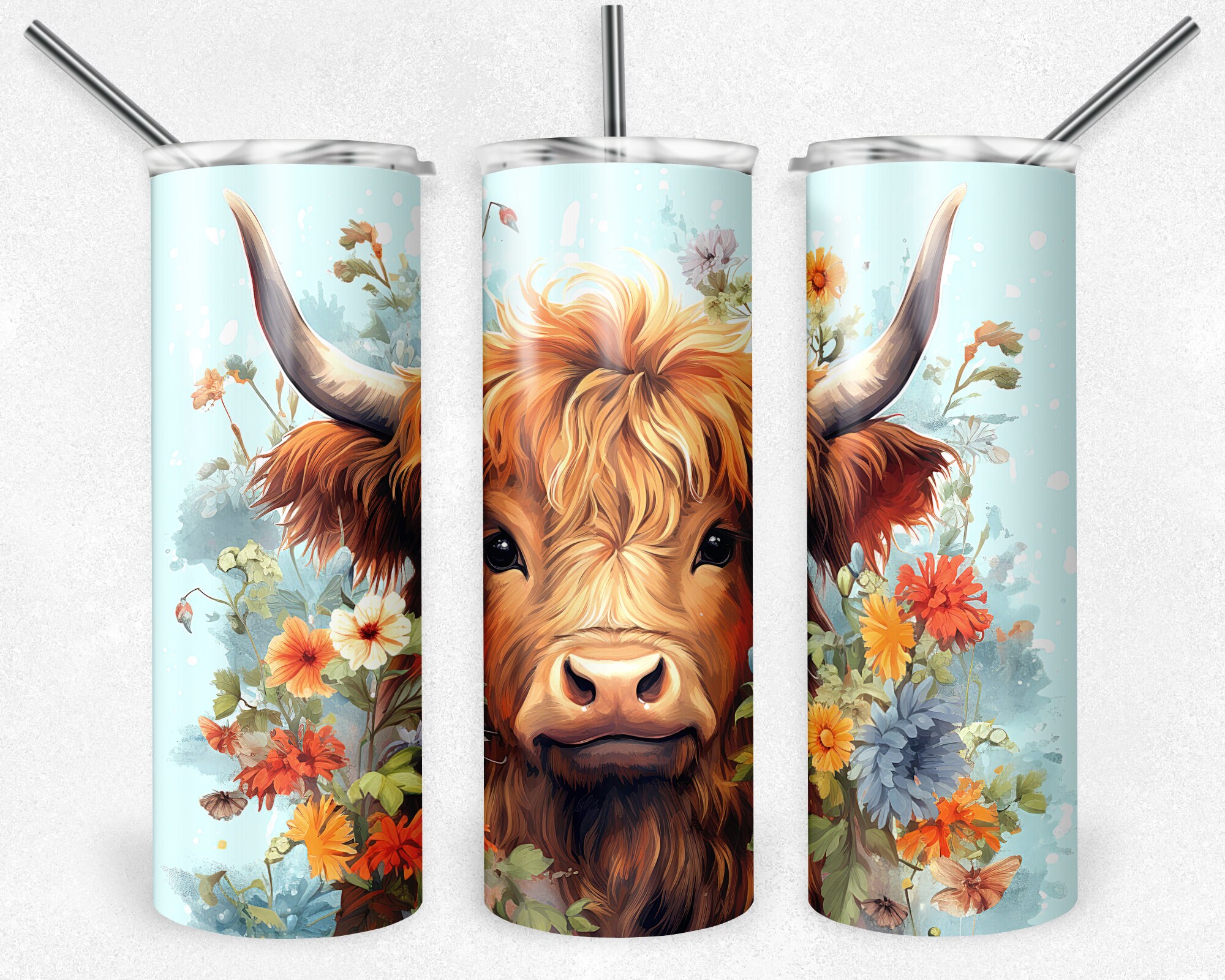 Baby Highland Cow 20 Oz Skinny Tumbler Sublimation Design Digital ...