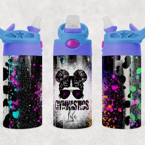 Kid&#39;s Gymnatics Life tumbler png wrap | Glitter Sublimation Digital Download| Kids Water Bottle 12 oz skinny straight | Children