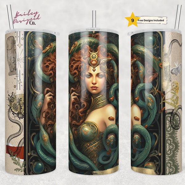 Dark Medusa 20 oz Skinny Tumbler Sublimation Design Digital Download PNG Instant DIGITAL ONLY, Scrapbook Junk Journal Tumbler