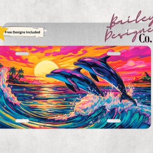 Ocean Beach Dolphin Sea License Plate Sublimation Design Digital Download PNG Instant DIGITAL ONLY, 12 by 6 inch car license plate design