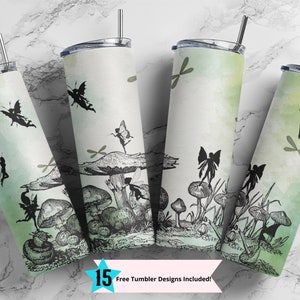 20 oz Skinny Tumbler Mushroom Tumbler, Hidden Forest Sublimation Design PNG Instant DIGITAL ONLY, Cottagecore Fairy Design